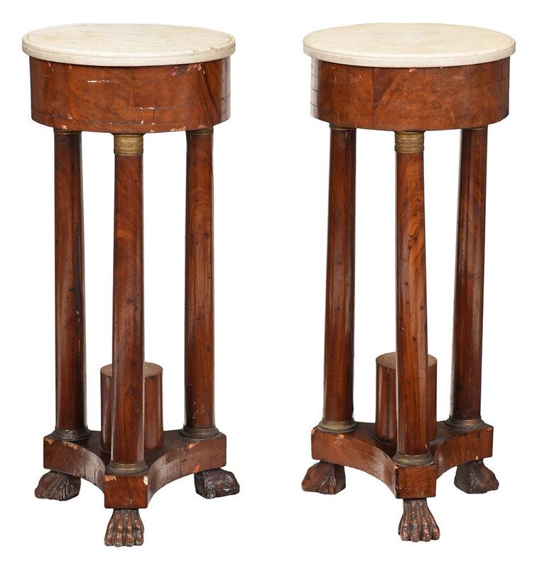 Pair Empire Mahogany Marble Top Pedestal Tables (1 of 7)