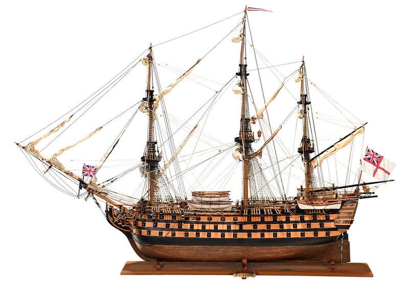 Ship Model of the HMS Victory: Stephens and Kenau,ÿSouth Africa, 20th century, fine quality, 1.96 model scale, fine handcrafted with various woods, sheathed copper hull and bronze ornamentation, fully rigged with unfurled linen sa