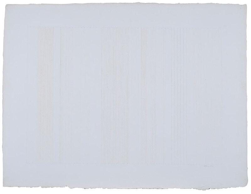 Gene Davis: (District of Columbia,ÿ1920-1985)Untitled, composition in green orange and yellow, 1971, signed lower right "Davis", colored pencil on paper with watermark "PP", 31 x 40 in.; metal frame, 41-3/4 x 32