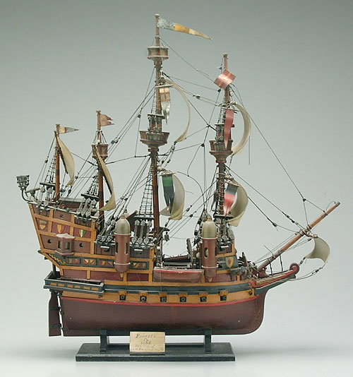 Display model of four-masted sailing shi