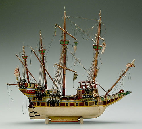 Display model of four-masted sailing shi