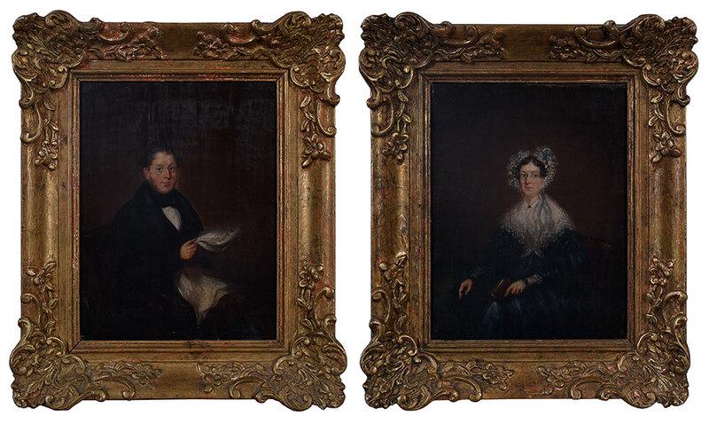 A Pair of British School Portraits: (19th century)Jane and John Richardson, unsigned, oil on canvas, 9-3/8 x 7-1/4 in.; matching gilt wood frames, 13-1/4 x 11 in. - Provenance: Private Florida Collection