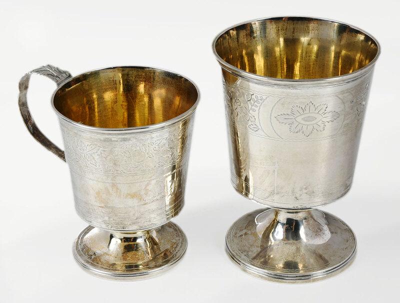 Georgian English Silver Goblet and Mug: London, including George IV goblet, marks forÿ1823, probably Thomas Jenkinson, 4.09 oz. T., 4-1/4 in.;ÿGeorge III mug,ÿmaker possibly John Jones, 3.09 oz. T., 3-3/4 x 4 x 2-3/4 in.ÿ