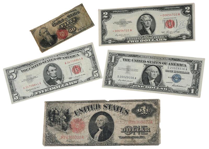 89 United States Banknotes: Fractional 50 Cent note, Stanton, Fourth Issue; series of 1917 Legal Tender $1; 1928A "Funny Back" $1; 1934 "Funny Back" $1; 11 Silver Certificate $1 (three are star notes); 25 $2, series of 1928; 38 