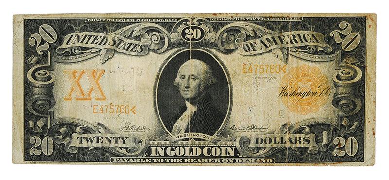 Twenty Dollar Gold Certificate: series of 1906, Napier/Thompson signature combinationÿNote: Wonderful note that harkens back to a time when "twenty dollars in gold coin" was "payable to the bearer on demand." - Provenance: Priv