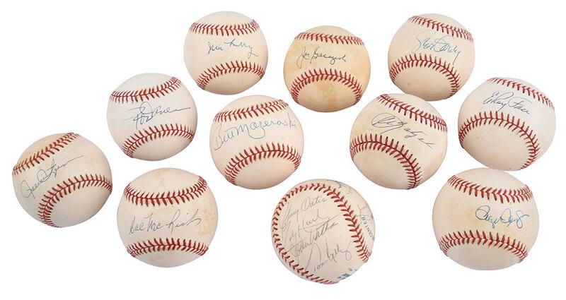 11 Assorted Signed Baseballs: Jim Lonborg (Red Sox) on Official A.L. ball; Joe Garagiola (Cardinals, Pirates, Cubs) on Official N.L. ball; Rollie Fingers (A's, Padres, Brewers) on Official A.L. ball; Cal McLish (numerous teams) on