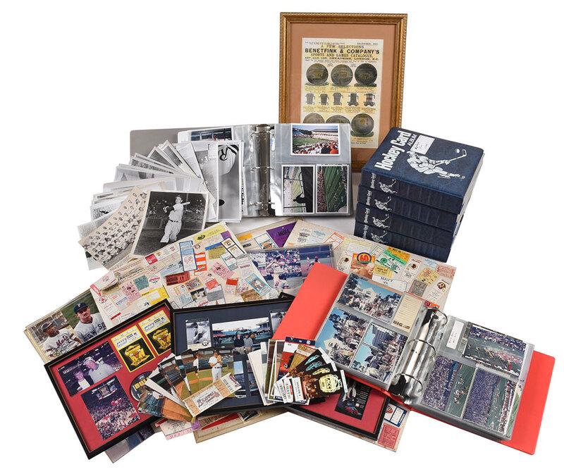Archive of Sports Photography: original photographs taken by Richard Manson, Jr., collegiate and professional, occasional signatures throughout; various team issued postcards; team issued photographs; ticket stubs; framed reproduct