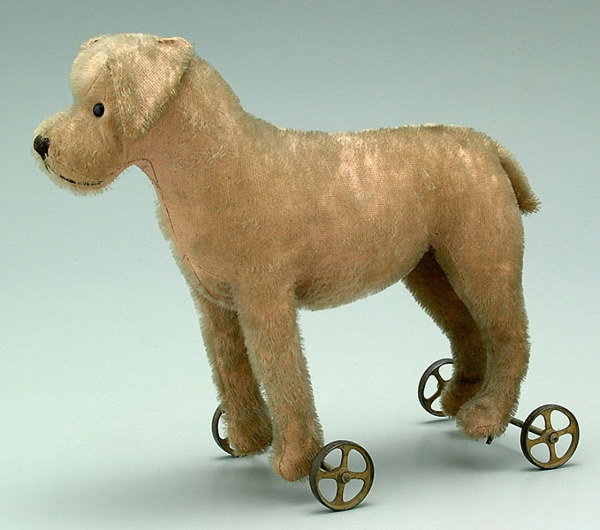 Early mohair dog pull toy,
