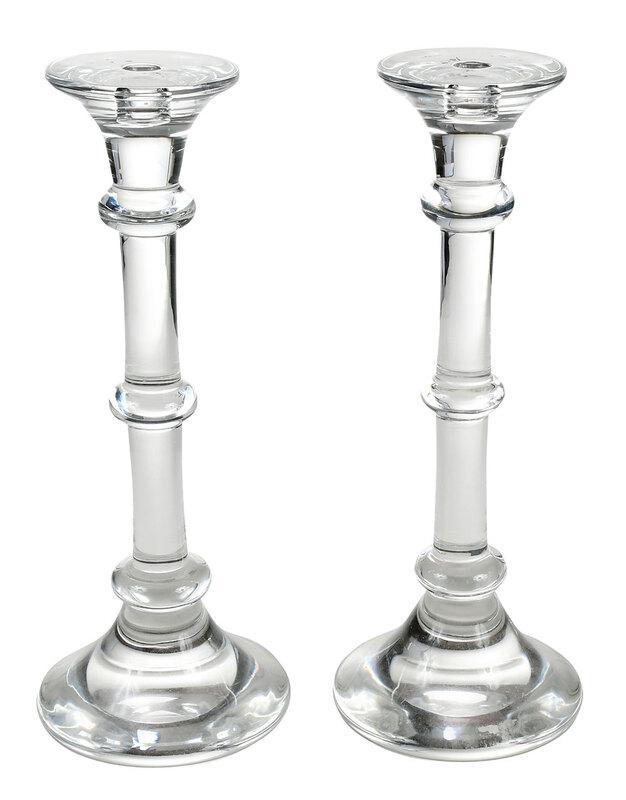 Pair of Val St. Lambert Tall Glass Candlesticks: Belgian, with flared tops and bases, marked "Val St. Lambert" on bases, 16-1/2 in. - Provenance: Estate of Paul W. Doll, Jr., Lake Toxaway, North Carolina