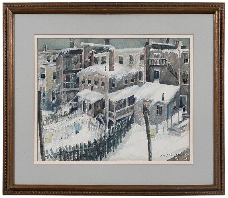 John R. Grabach: (American, 1886-1981)Winter Snow, signed lower right "John R. Grabach", titled pencil verso, watercolor on paper, 18-1/4 x 22-1/2 in.; carved gilt wood frame, 26-3/4 x 30-3/4 in.Ã¿[fine art doll] -