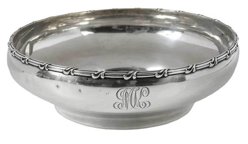 Reed & Barton Sterling Bowl: American, 20th century, round with reeded and foliate border,ÿmonogram, marks for Reed & Barton, "341", 14.11 oz. T., 3 x 8-1/2 in. - Provenance: Estate of Paul W. Doll, Jr., Lake Toxaway, North Caro