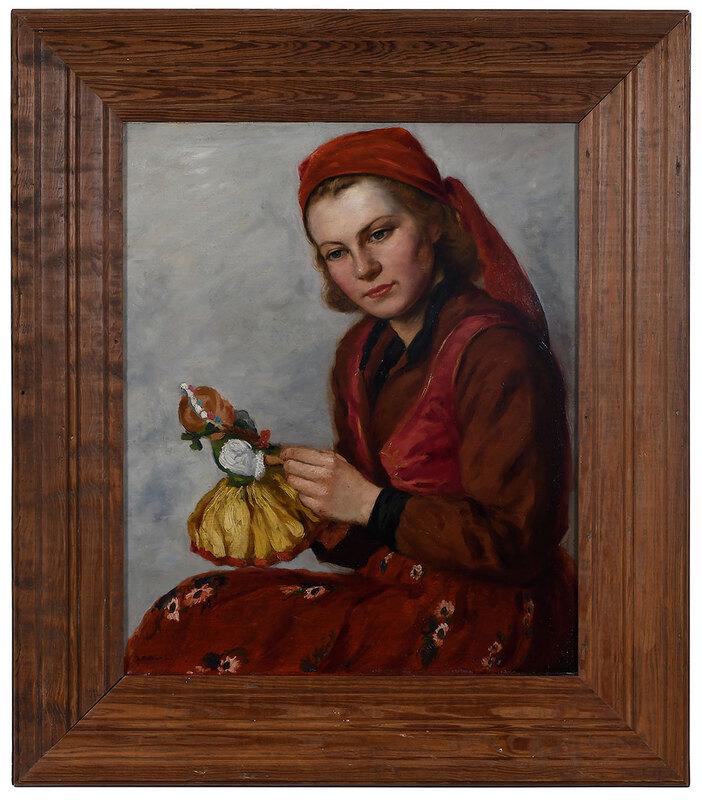 L. Rezes Molnar: (Hungarian, 1896-1989)Portrait of a Young Woman with a Doll, signed lower left R. Molner L.", oil on canvas, 23-3/4 x 19-5/8 in.; original wood frame, 33 x 28-7/8 in.[fine art wingard] - Provenance: C
