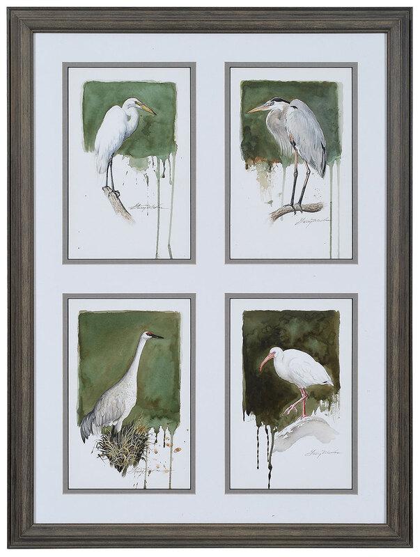 Garry McFee: (American 20th century)Four Watercolors: Great Blue Heron, Great Egret, White Ibis, Sandhill Crane, each signed lower right, "Gary McFee" and inscribed verso with titles, 10-1/2 x 7 in. each; in one p
