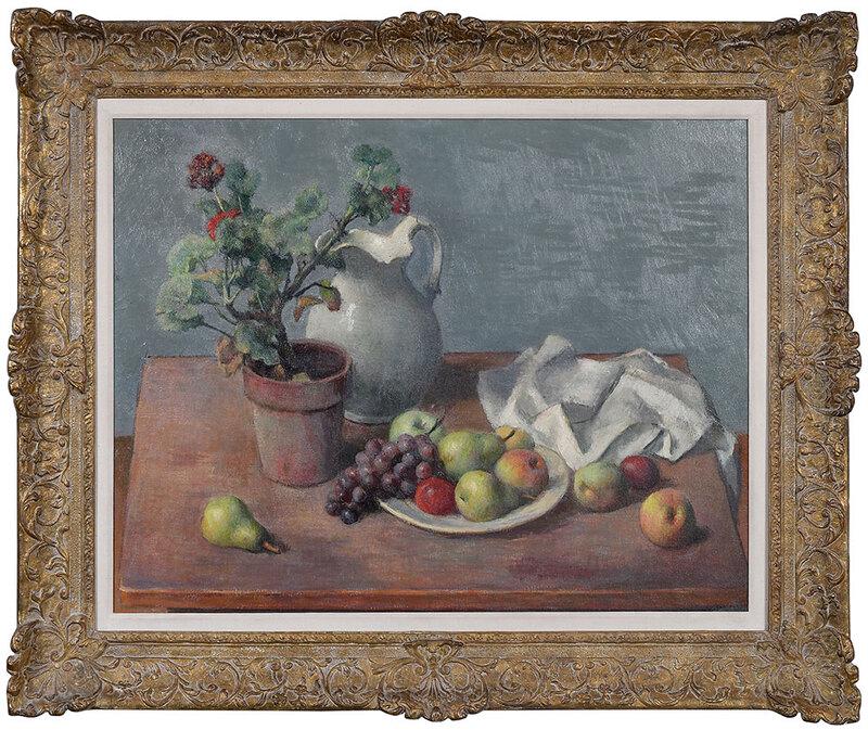 Robert Brackman: (America/Russian, 1898-1980)Still Life #102, signed lower right and left "Brackman", also signed, titled and inscribed "Noank Conn." canvas verso, oil on canvas, 28 x 36 inches.; period carved gilt wo