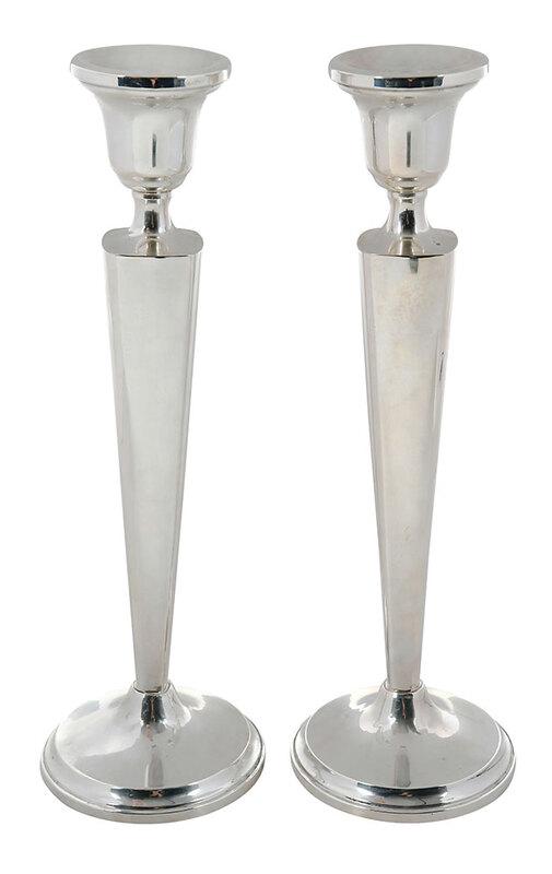 Pair of Sterling Weighted Candlesticks: American, 20th century, round with paneled columns, marks for Revere Silversmiths, "650",ÿ10-1/4 in. weighted - Provenance: Private Collection, Raleigh, North Carolina