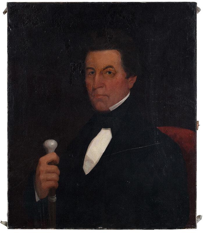 Attributed to Horace Harding: (Kentucky, 1794-1857)Col. William Kavanaugh Woods, unsigned, oil on canvas, 29-1/2 x 25 in.; period gilt wood frame with applied acanthus leaf decoration, 37-1/2 x 32-1/2 in. - Note: Col. William Kava