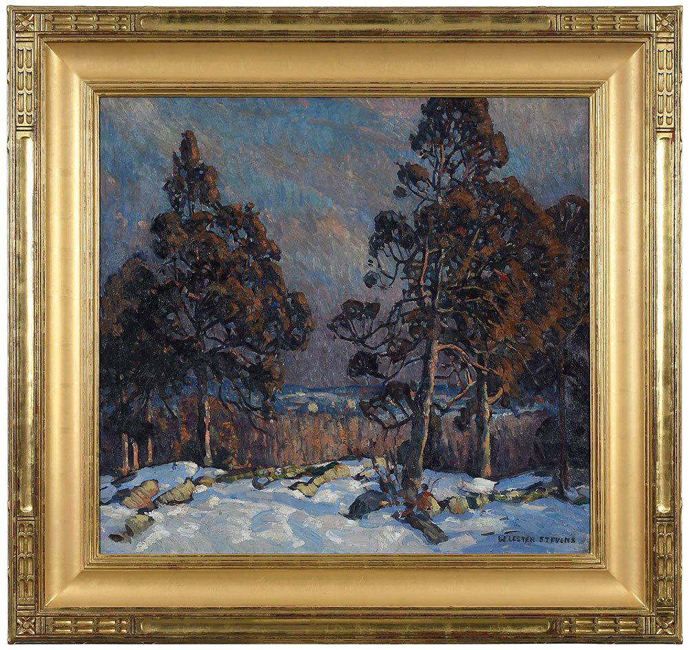 William Lester Stevens: (Massachusetts, 1888-1969)New England, Snow Scene, signed lower right "W Lester Stevens", oil on canvas, 30-1/4 x 32-1/4 in.; fine carved gilt wood and composition frame, 41-1/2 x 43-1/2 in.ÿ - Prove