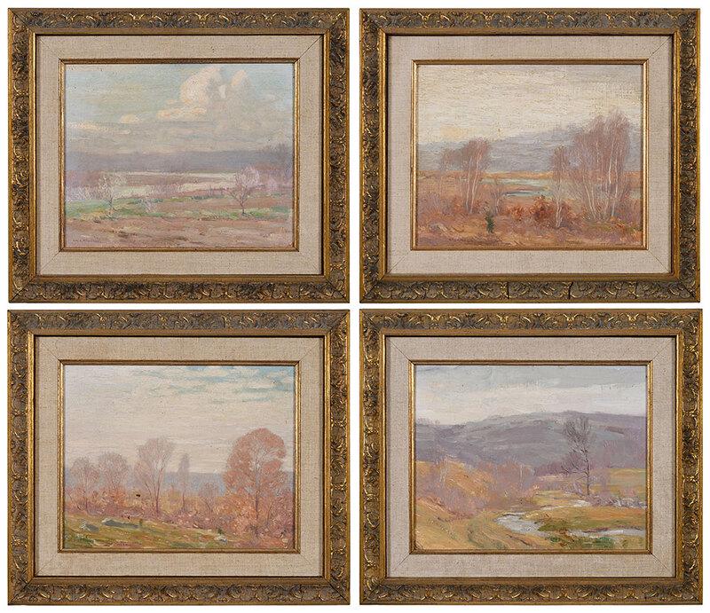 William S. Robinson: (American, 1861-1945)Four Lyme, Connecticut Landscapes, all signed, one inscribed board verso "Lyme - Conn/November 1911", oil on board, all 8 x 10 in.; matching gilt wood frames, 13 x 15 in. - Proven