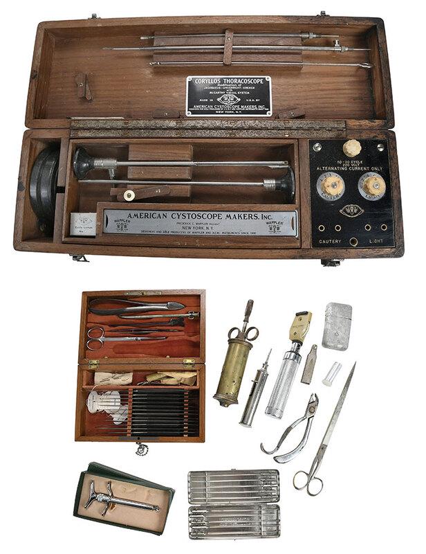 J.H. Gemrig Surgeon's Kit, Assorted Medical Tools: American/British/Continental, 19th and 20th centuries, including: post Civil War surgeon's kit, label "Manufactured/by/J.H. Gemrig/109 Sthÿ8th St./PhiladA", in brass mounted wood box with hinged lid