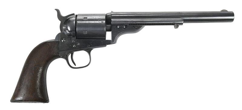 Scarce Colt 1871-1872 Open Top Revolver: serial number 3350 stamped in four places under frame, .44 caliber rimfire cartridge revolver, six shot, single action, cylinder stamped "...350", three screw frame stamped "PAT. JULY, 25, 1871" and "