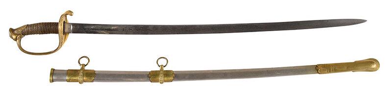 Civil War Presentation Sword: Model 1850 Foot Officer's Sword, by Roby, West Chelmsford, Massachusetts, inscribed "Lieut. John A. Richardson" with etched emblems of cannons, eagle with shield, "U.S.", "Union", overall 37 in.; with