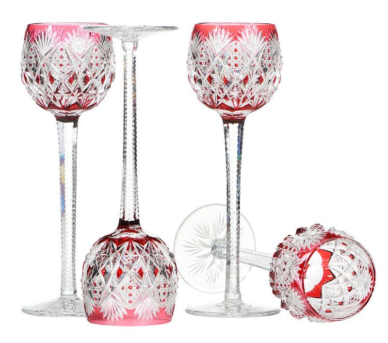 Set of Ten St. Louis "Florence" Cut Glass Stems: French, 20th century, ruby cut to clear wine hock glasses in the Florence pattern with pineapple cut and fan foot, 9-1/2 in.ÿÿ - Provenance: Collection of an American Diplomat Stationed in Paris, Fr