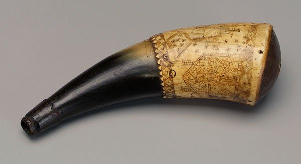 Engraved powder horn,