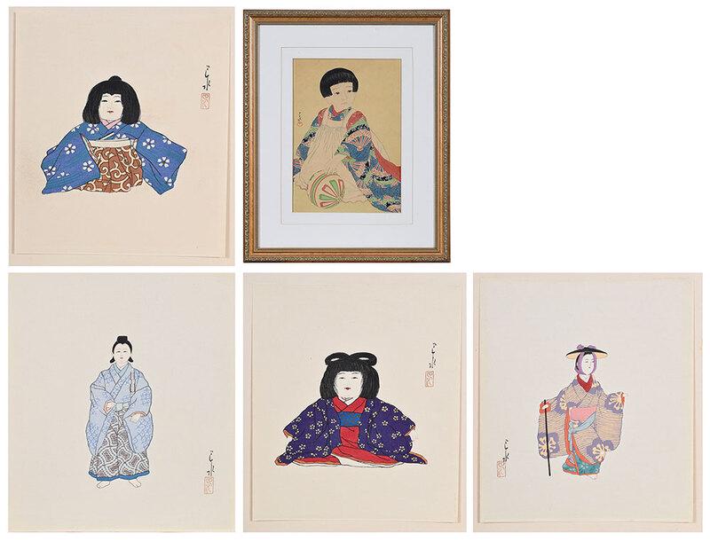 Kawase Hasui: (Japanese, 1883-1957)Temari, from the series Twelve Subjects of Children, artist's signature and seal center left, "F Type" (1932-1942) Watanabe publisher's seal lower right,˜oban tate-e,˜sheet 15-5