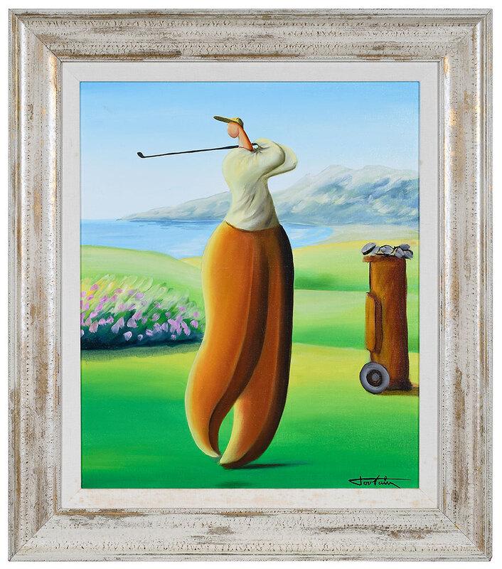 Jean Louis Toutain: (French, 1948-2008)A Golfer, signed "Toutain", oil on canvas, 21-1/2 x 18 in.; original white painted distressed frame, 28-1/2 x 24-1/2 in. - Provenance: Private Collection