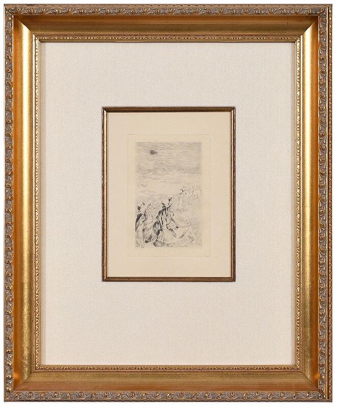 Pierre-Auguste Renoir: (French, 1841-1919)Sur la plage ? Beneval, posthumous, signed in plate lower right, etching on buff paper, 5-1/4 x 3-5/8 in.; gilt wood frame, 17-3/8 x 14-1/2 in. - Provenance: Minotaur Galleries, Las