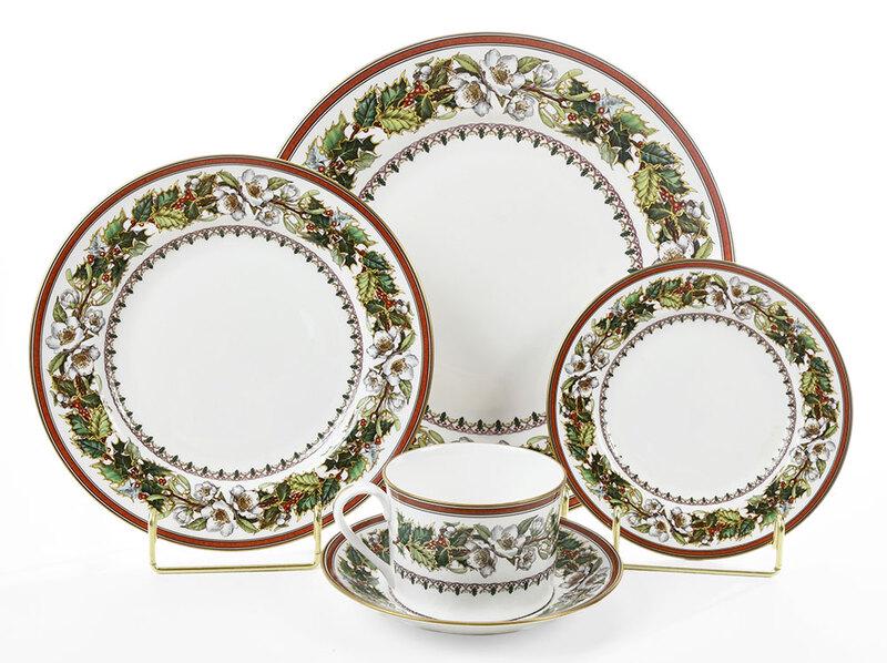 Spode "Christmas Rose" China Service for Nine: British, 45 pieces, including nine plates, 10 in; nine salad or dessert plates, 8 in.; nine bread plates, 6-1/4 in.; nine cups and saucers, 6 in. - Provenance: Private Collection