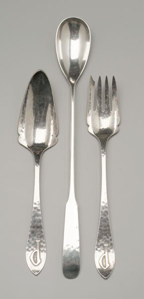 Three pieces Arts and Crafts flatware,