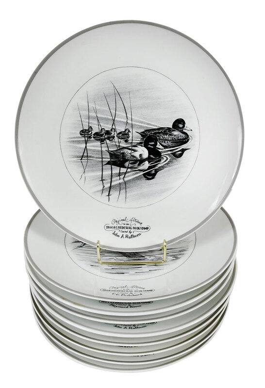 Nine Abercrombie & Fitch Federal Duck Stamp Plates: 20th/21st century, transfers of game birds and fowl commissioned by Abercrombie & Fitch, Chastagner Limoges crown mark to base, 11-3/8 in. - Provenance: Private Collection, Atlanta, Georgia