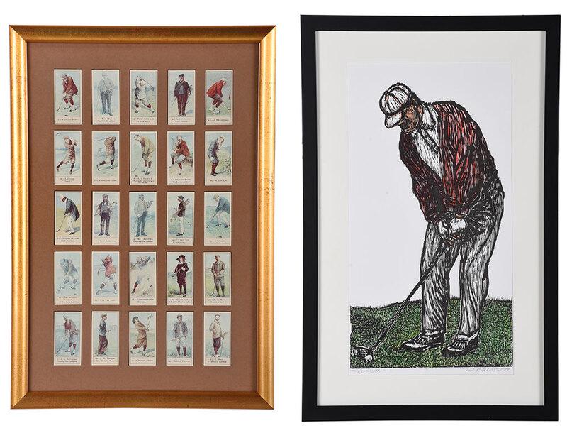 Two Framed Golf Items: lithograph "The Putt", signature appears to read "D.R. Winston", framed, 27-1/2 x 17-1/2 in. overall; 25 reprints from Cope's Golfers tobacco cards, framed, 19 x 13-1/4 in. overall - Provenance: Ric