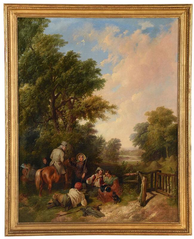 Attributed to William Frederick Witherington: (British, 1785-1865)Haymakers Resting, not apparently signed, oil on canvas, 50-1/2 x 39-3/4 in.; gilt wood frame, 56 x 45-1/4 in. - Provenance: Arthur Ackerman & Son Ltd., London (label verso); Estat