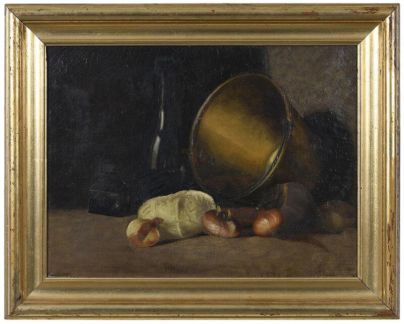 Soren Emil Carlsen: (Danish/America, 1853-1932)Still Life with Copper Pot, signed lower right "Emil Carlsen", inscribed pencil verso "Emil Carlsen $750", oil on canvas, 18 x 24-1/4 in.; gilt wood frame, 24-1/4 x 30-1/4 i