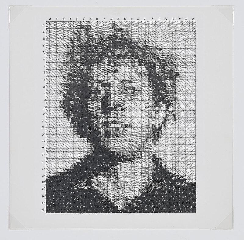 Chuck Close: (New York, born 1940)Phil, 1976, edition 876 /1000, from Rubber Stamp Portfolio, 1977, artist's name printed on the reverse, Parasol Press, Ltd., publisher, for the Museum of Modern Art, New York, r