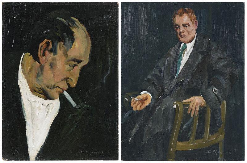 John R. Grabach: (American, 1886-1981)Two Portraits: Seated Gentleman, signed lower right "John R. Grabach", oil on panel, 18-1/4 x 14 in.; Man with Cigarette, signed lower right "John R. Grabach", oil on board, 13 x