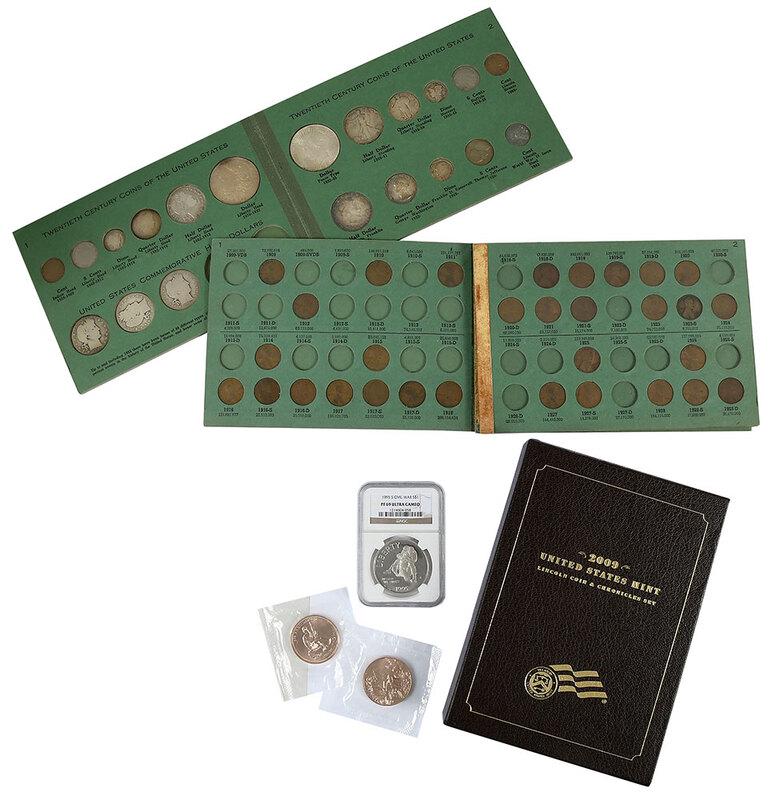 Assorted Coins and Medals: 2009 U.S. Mint Lincoln Coin and Chronicles Set; Wayte Raymond "20th Century Coins of the United States" album with partial contents; Wayte Raymond "Lincoln Cents" album with partial contents; 1995-S C