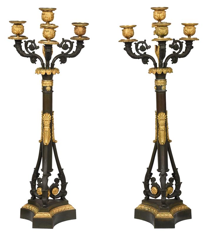 Pair Louis Philippe Bronze Three Arm Candelabra (1 of 1)