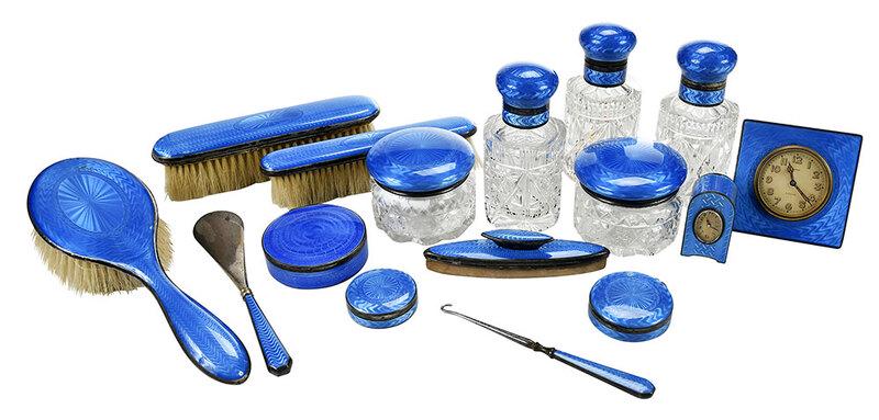 Assembled 17 Piece Silver Guilloche Dresser Set (1 of 10)