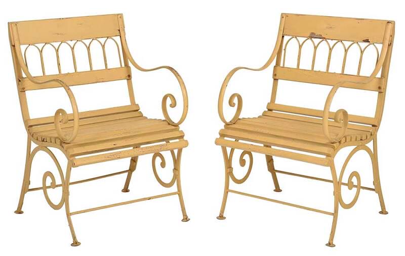 Pair Gothic Style Scrolled Iron Garden Armchairs (1 of 5)