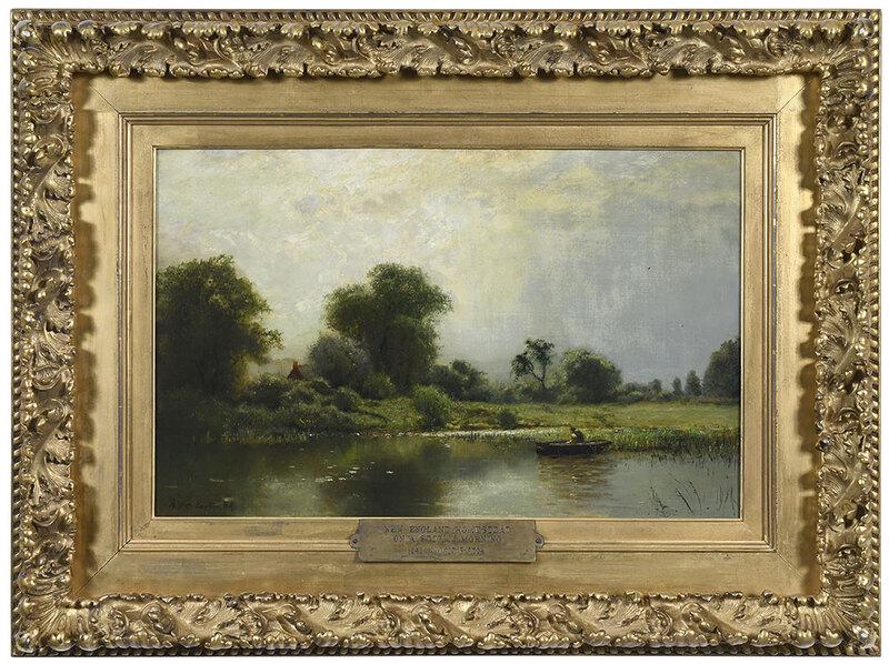 Arthur Parton: (American, 142-1914)New England Homestead with a Stormy Morning, signed lower left "Arthur Parton NA", oil on canvas, 18-1/4 x 28-1/4 in.; period carved gilt wood and composition frame, 30-3/4 x 40-3