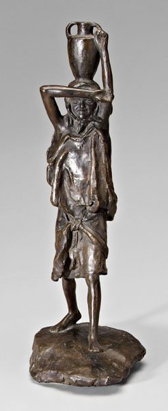 Paul Landowski bronze: (French, 1875-1961), [La Bedouine a la cruche,] stamped "4", foundry stamps for "Cire Perdue A.G. Paris", "P. Landowski" stamped with conjoined monogram "PL", also stamped "Lastelle" and "Made in Fran