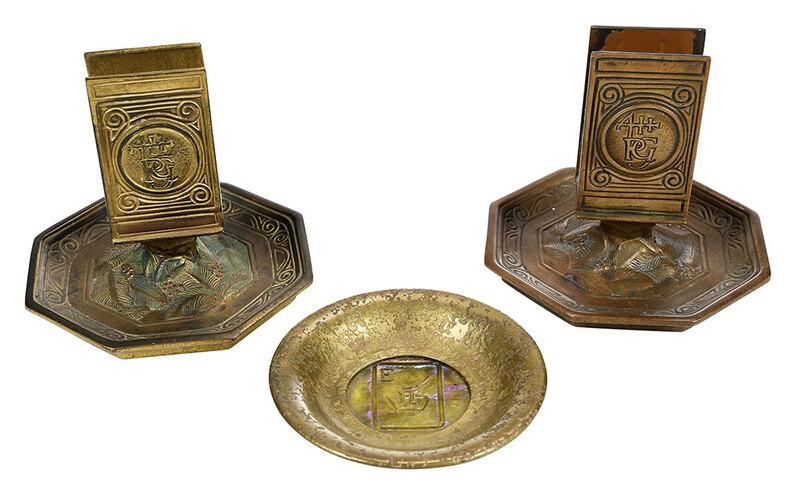Two Tiffany Bronze "Bookmark" Match Stands, Ashtray (1 of 12)
