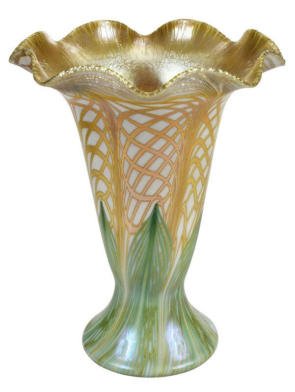 Quezal Trumpet Form Art Glass Vase (1 of 9)