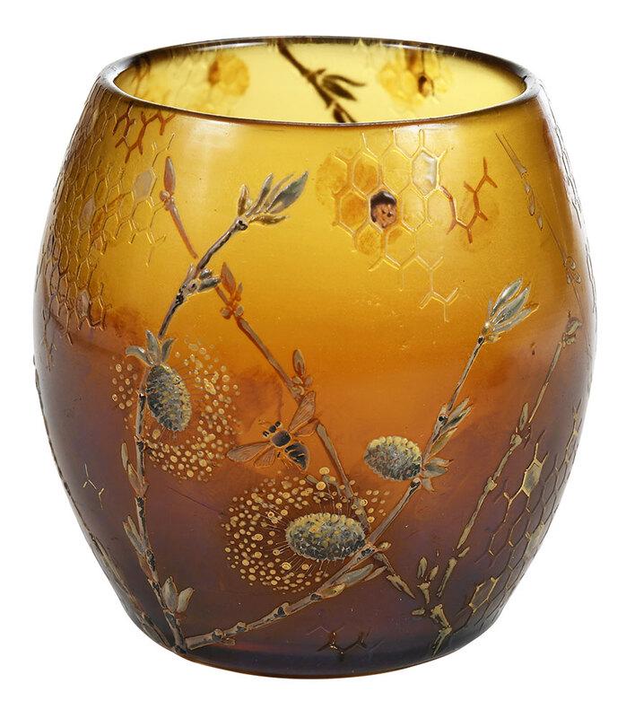 Galle Enameled Honey Bee Motif Art Glass Vase (1 of 15)