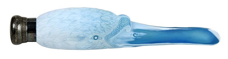 Thomas Webb & Sons Swan: English, late 19th/early 20th century, finely carved white cameo cut features and feathers on pale blue ground, marked in cameo "r.d.#11109", Victorian English silver cap with London hallmarks, 9 in.�