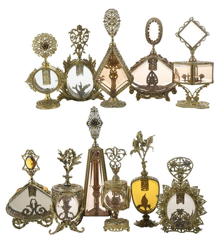 11 Gilt Metal Filigree and Glass Perfumes (1 of 10)