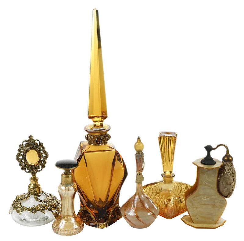 Six Amber Glass Atomizer and Perfume Bottles (1 of 5)